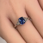 Sterling Silver Rectangle Blue Spinel Celtic CZ Ring