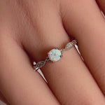Sterling Silver Vintage Blue Lab Opal & CZ Engagement Ring