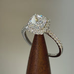 Solid 14K White Gold Cushion Cut Halo CZ Engagement Ring