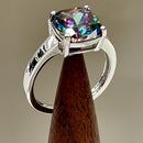 Sterling Silver Cushion-Cut Rainbow CZ Ring