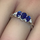 Sterling Silver 3-Stone Oval Blue CZ Ring