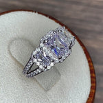 Sterling Silver 3-Stone Halo CZ Ring