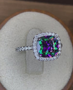 Sterling Silver Cushion Cut Rainbow CZ Ring