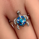 Sterling Silver Turtle Blue Lab Opal Ring