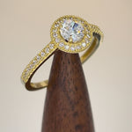 Solid 14K Yellow Gold Halo Round CZ Engagement Ring