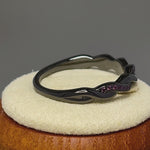 Sterling Silver Black Rhodium Plated Braided with Ruby CZ Ring