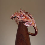 Sterling Silver Rose Gold-Plated Vine Leaves Pink CZ Ring