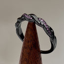 Sterling Silver Black Rhodium Plated Braided with Ruby CZ Ring