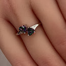 Sterling Silver Double Heart Rainbow Topaz CZ Ring