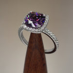 Sterling Silver Cushion-Cut Purple CZ Ring