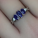 Sterling Silver 3-Stone Oval Blue CZ Ring