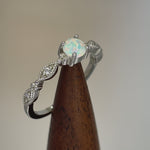 Sterling Silver Vintage Blue Lab Opal & CZ Engagement Ring