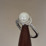 Sterling Silver Spiral Shell Pearl CZ Ring