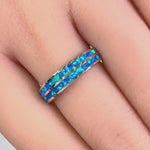 Sterling Silver Blue Lab Opal Stripes Band Ring