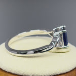 Sterling Silver Rectangle Blue Spinel Celtic CZ Ring