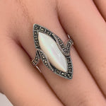 Sterling Silver Mother of Pearl Marquise Marcasite Ring