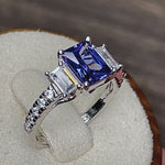 Sterling Silver 3-Stone Tanzanite-tone CZ Ring