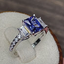 Sterling Silver 3-Stone Tanzanite-tone CZ Ring