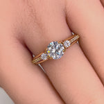 Solid 14K Yellow Gold Triple Round Cut CZ Engagement Ring