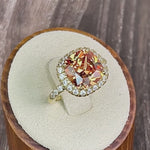 Sterling Silver Gold-Plated Halo Cushion-Cut Champagne CZ Ring