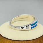 Sterling Silver Blue Lab Opal Stripes Band Ring