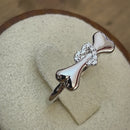 Sterling Silver Dog Bone & Heart CZ Ring