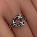 Sterling Silver Moon Star Heart Ring