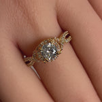 Solid 14K Yellow Gold Twist Round Halo Engagement Clear CZ Ring