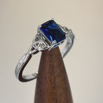 Sterling Silver Rectangle Blue Spinel Celtic CZ Ring