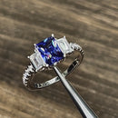Sterling Silver 3-Stone Tanzanite-tone CZ Ring