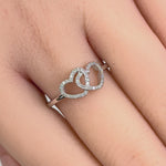 Solid 14K White Gold Double Heart 0.15 ct. Diamond Ring