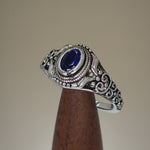 Sterling Silver Austere Oval Blue CZ Ring