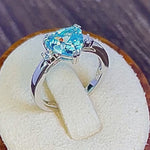 Sterling Silver Aqua Heart CZ Ring