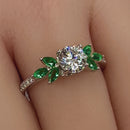 Sterling Silver Flower Leaves CZ Ring