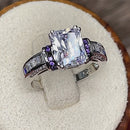 Sterling Silver Emerald-Cut Purple CZ Ring