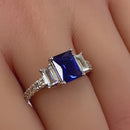 Sterling Silver Rectangular Blue CZ Ring