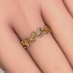 Solid 14K Yellow Gold Elegant Leaf Ring