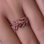Sterling Silver Rose Gold-Plated Vine Leaves Pink CZ Ring
