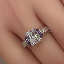 Sterling Silver Emerald-Cut Purple CZ Ring