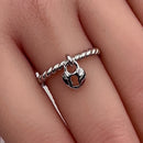 Sterling Silver Locked Heart Dangle Ring