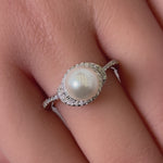 Sterling Silver Spiral Shell Pearl CZ Ring