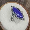 Sterling Silver Blue Lapis Marquise Marcasite Ring