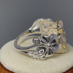 Solid 14K Yellow Gold & Sterling Silver Triple Plumeria Ring