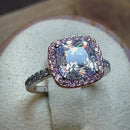 Sterling Silver Rose Gold-Plated Cushion-Cut CZ Halo Ring