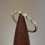 Solid 14K Yellow Gold Half Eternity Clear Marquise & Round Cut CZ Engagement Band
