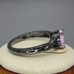 Sterling Silver Black Rhodium Plated Center Stone Charmed Pink Lab Opal Ring