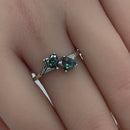 Sterling Silver Double Heart Rainbow Topaz CZ Ring
