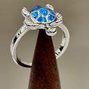 Sterling Silver Turtle Blue Lab Opal Ring