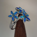 Sterling Silver Triple Plumeria Lab Opal Ring