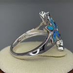 Sterling Silver Triple Plumeria Lab Opal Ring